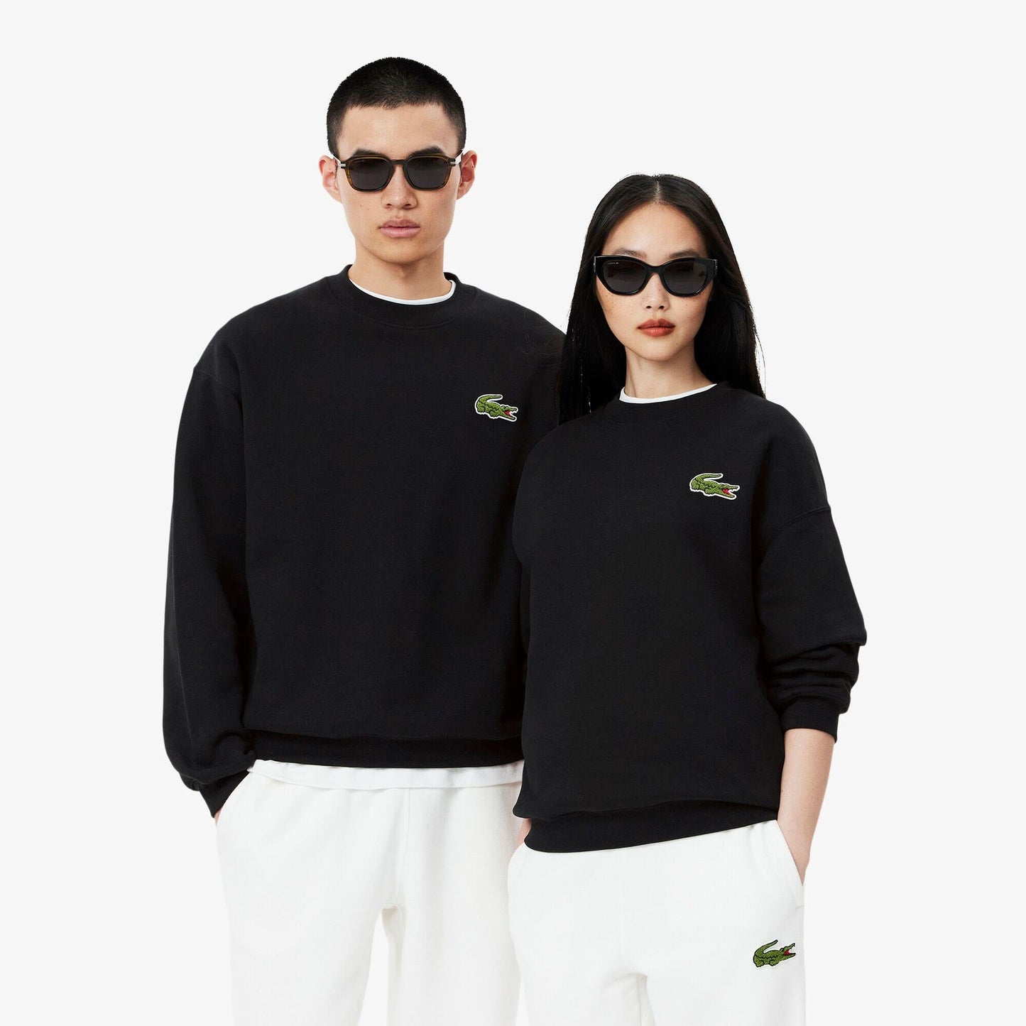 Black - Back - Lacoste Unisex Adult Accent Badge Fleece Loose Fit Sweatshirt