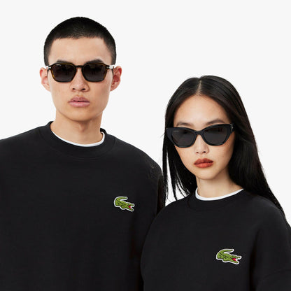 Black - Pack Shot - Lacoste Unisex Adult Accent Badge Fleece Loose Fit Sweatshirt