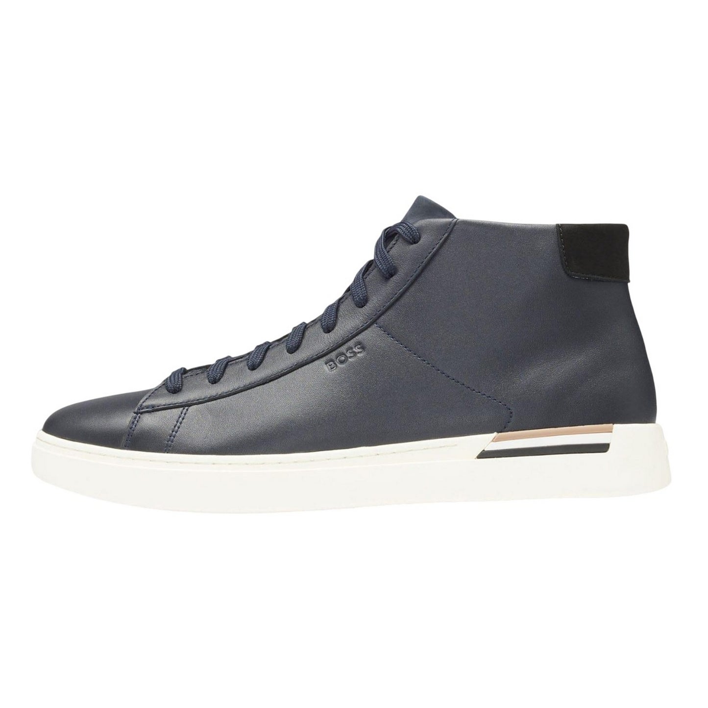 Dark Blue - Side - Boss Mens Clint Leather High-top Trainers