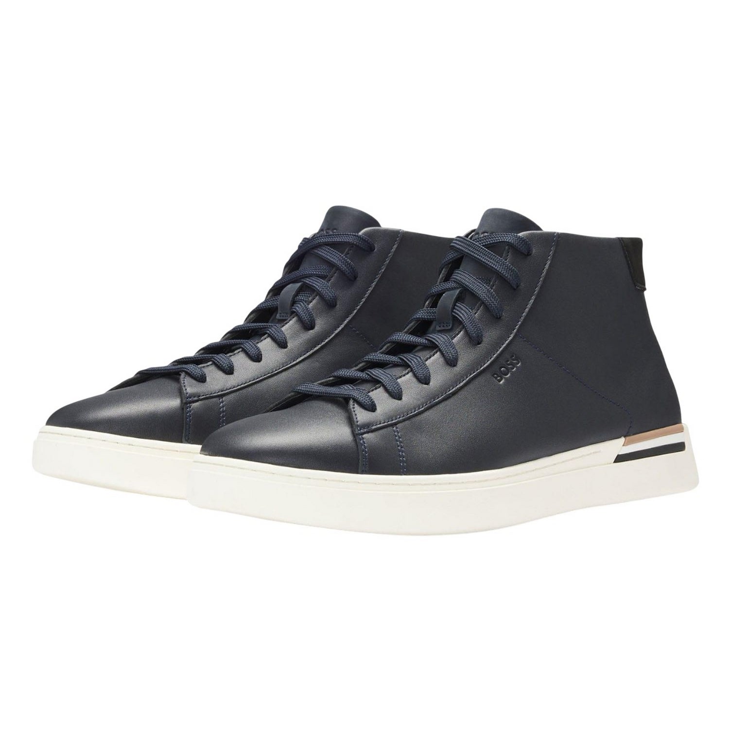 Dark Blue - Lifestyle - Boss Mens Clint Leather High-top Trainers
