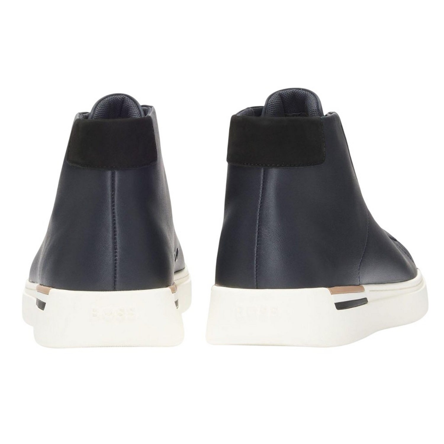 Dark Blue - Back - Boss Mens Clint Leather High-top Trainers