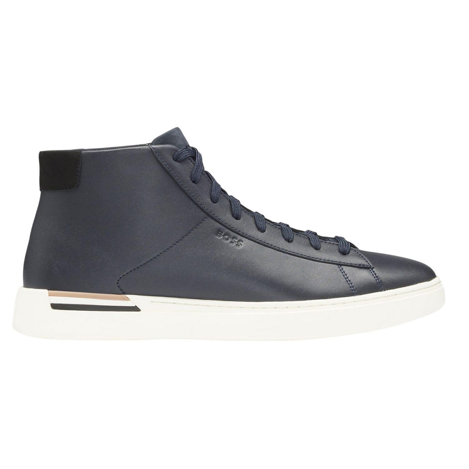 Dark Blue - Front - Boss Mens Clint Leather High-top Trainers