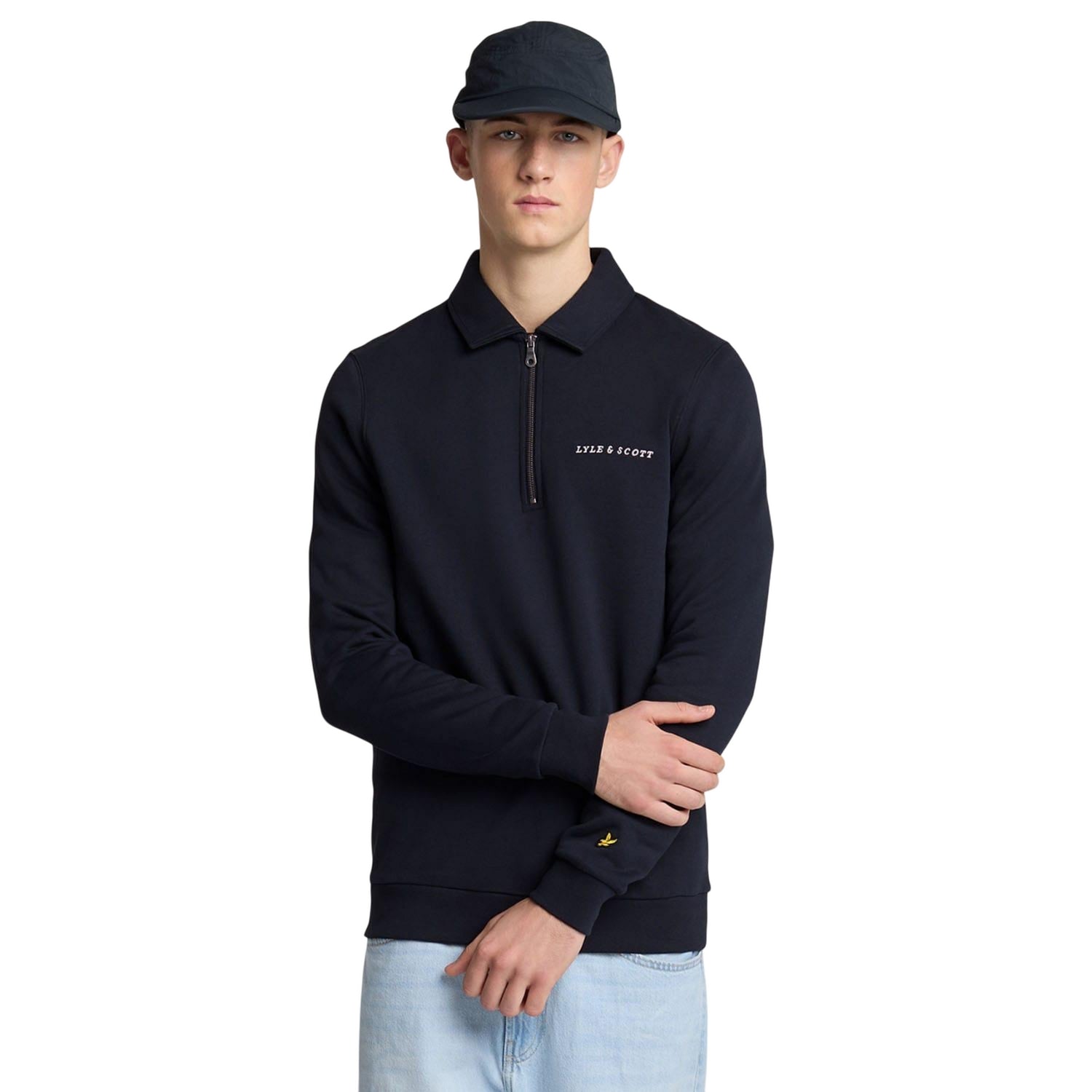Navy - Pack Shot - Lyle & Scott Mens Collared Quarter Zip Sweatshirt