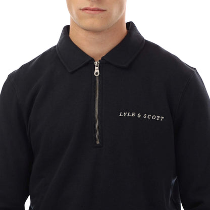 Navy - Side - Lyle & Scott Mens Collared Quarter Zip Sweatshirt