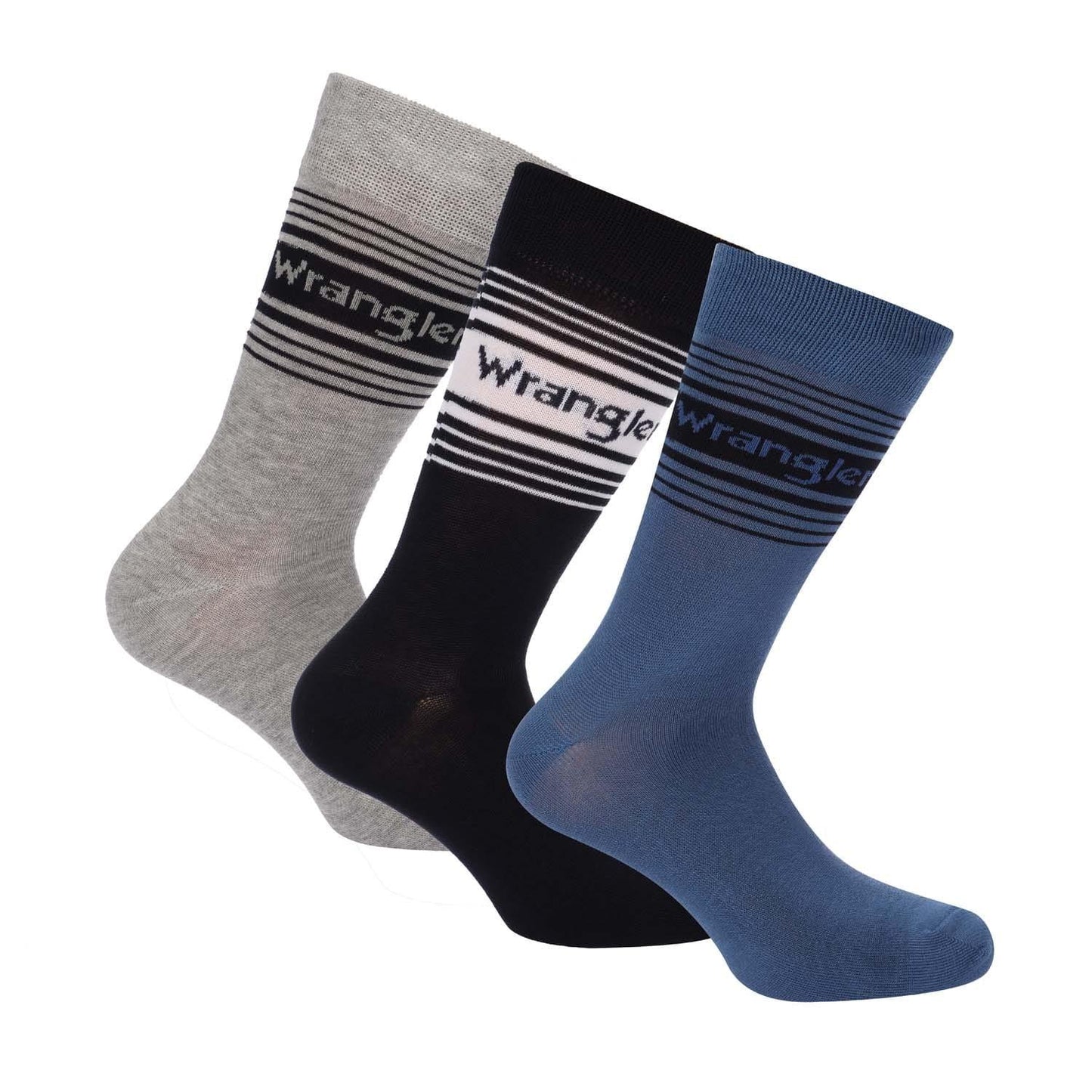 Blue-Black-Grey - Front - Wrangler Unisex Adult Socks (Pack of 3)