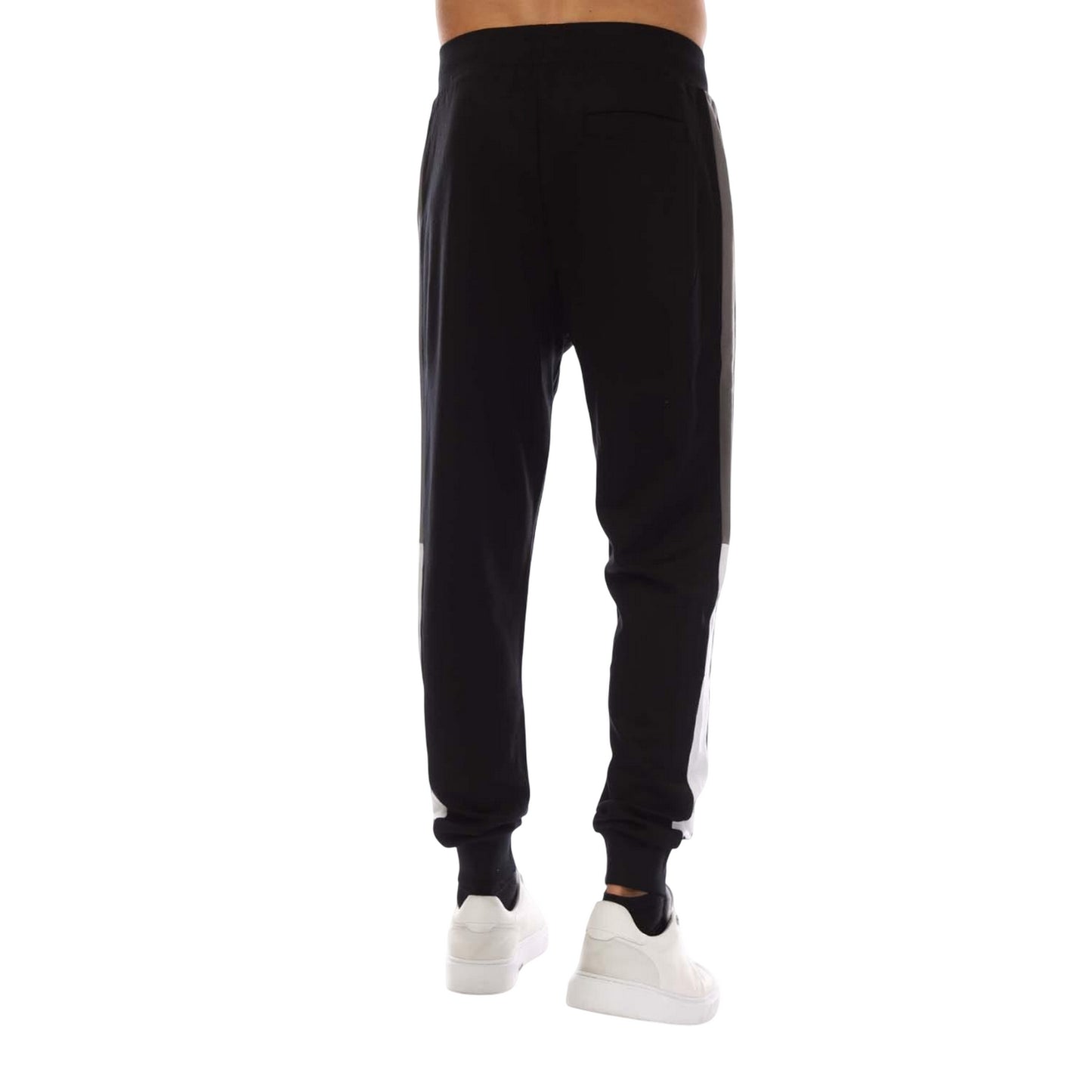 Black - Back - Lyle & Scott Mens Fleece Colour Block Stitched Fly Detail Jogging Bottoms