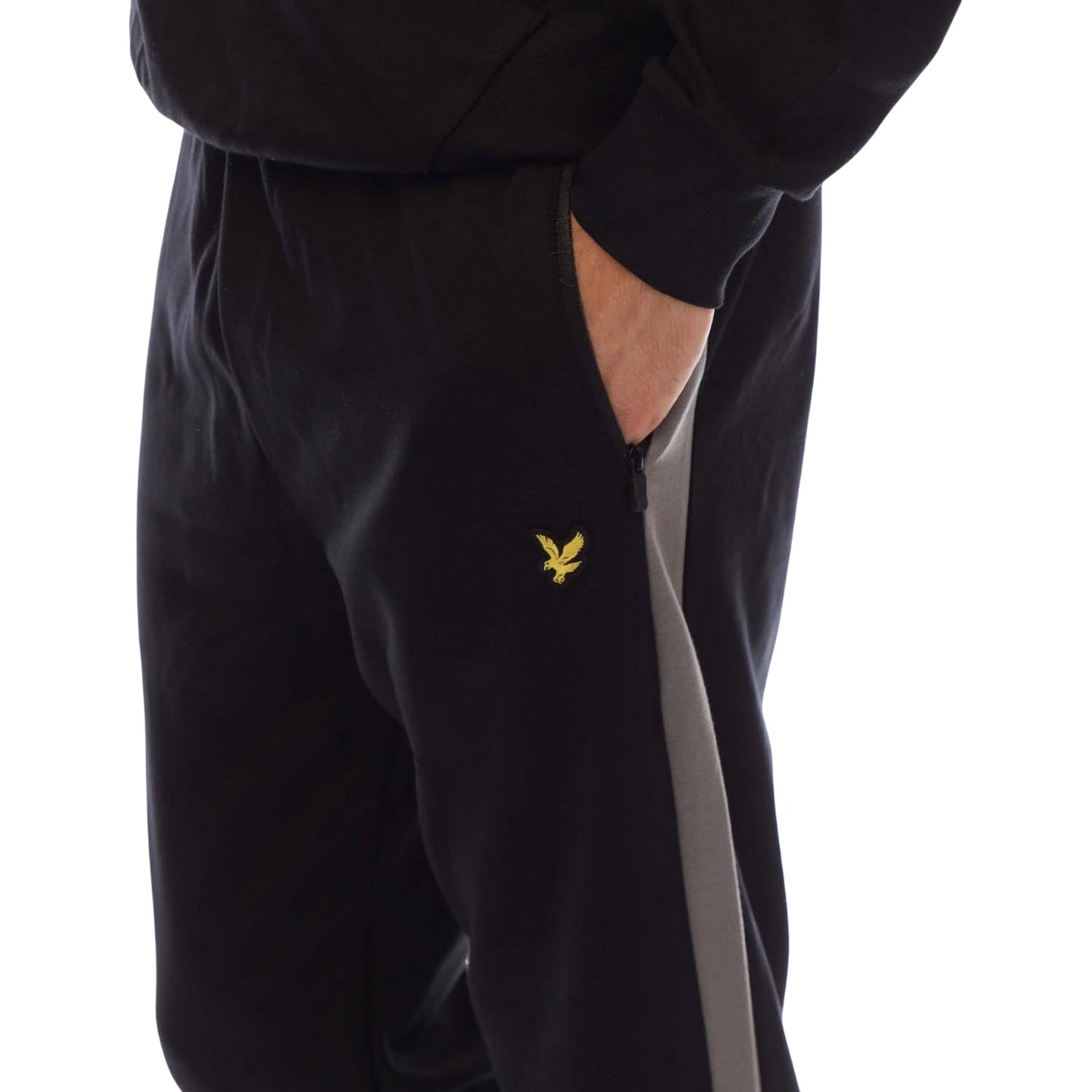 Black - Side - Lyle & Scott Mens Fleece Colour Block Stitched Fly Detail Jogging Bottoms