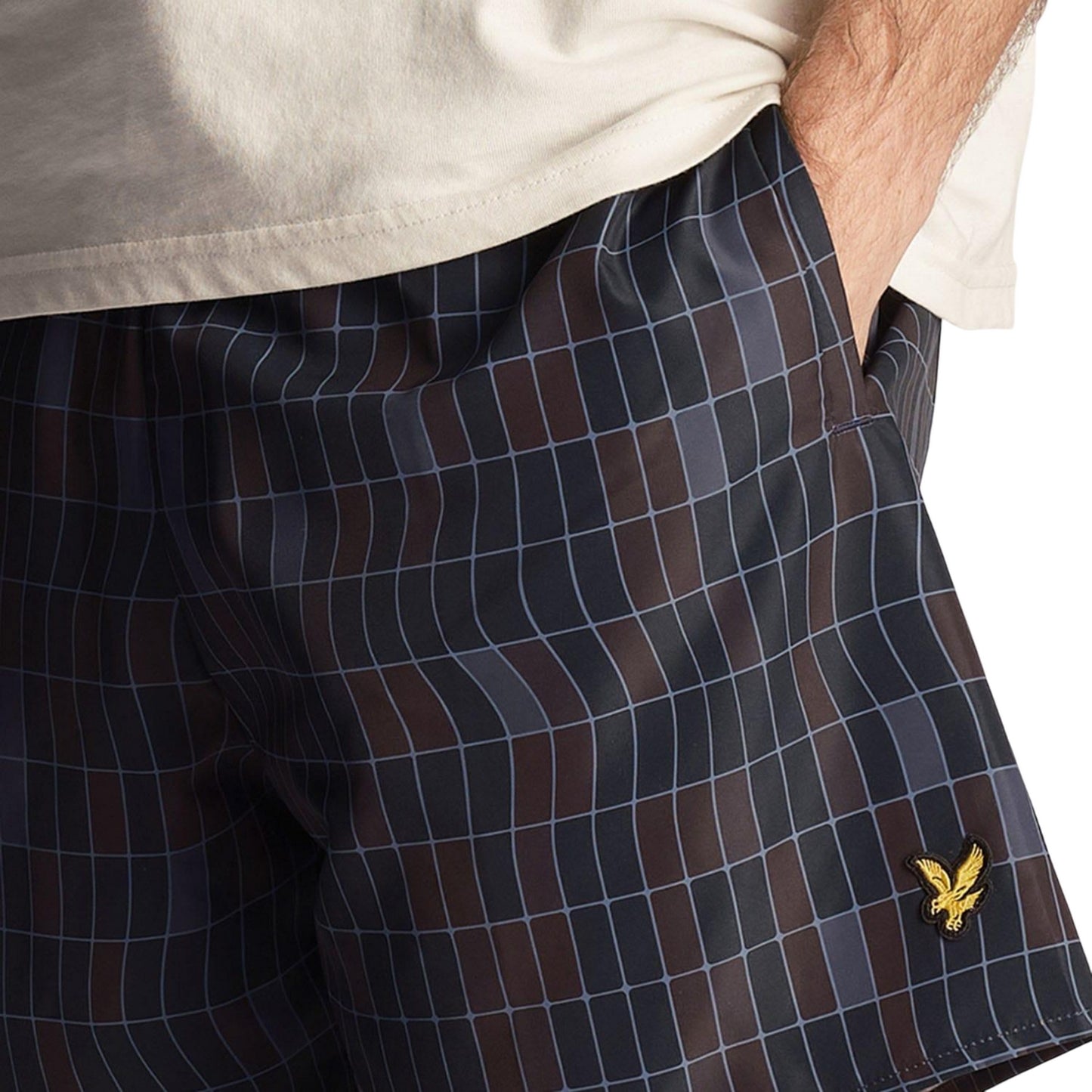 Navy - Side - Lyle & Scott Mens Pool Print Swim Shorts