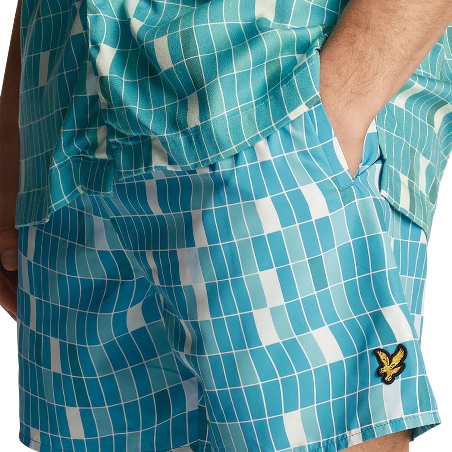 Blue - Side - Lyle & Scott Mens Pool Print Swim Shorts