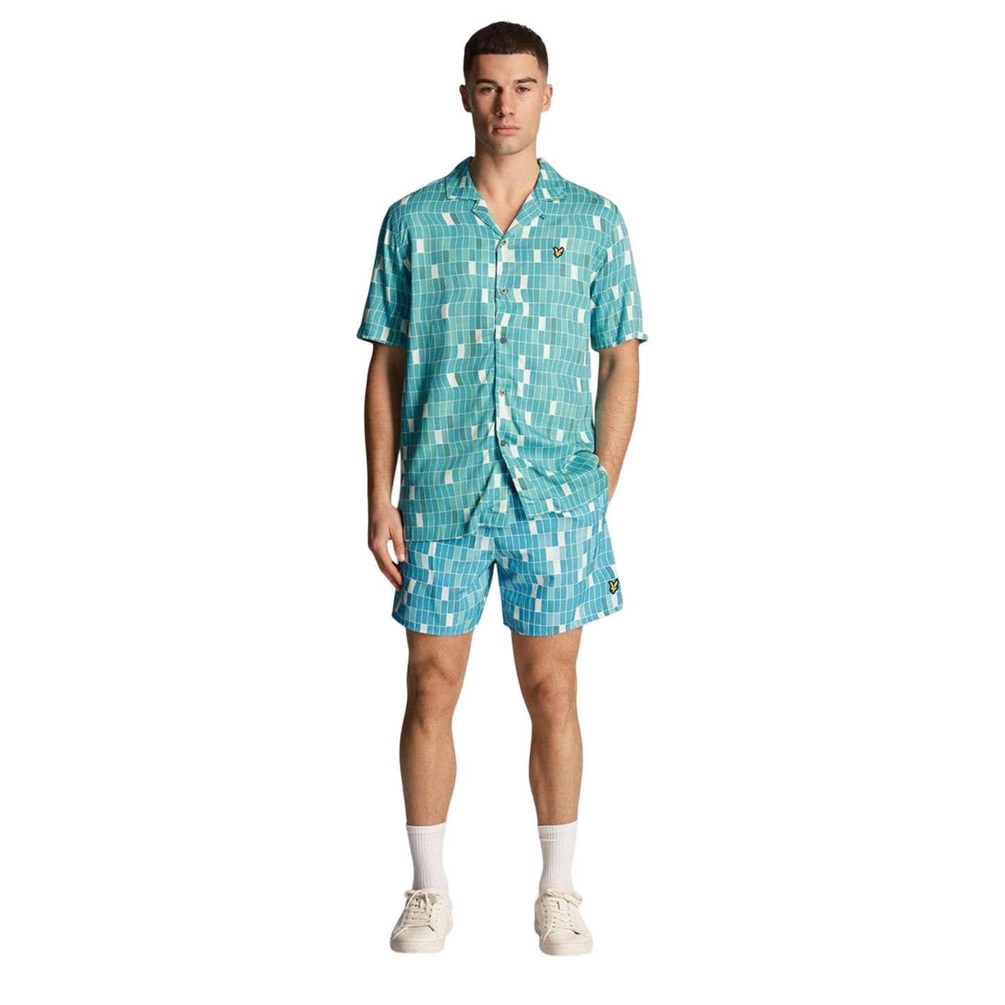 Blue - Pack Shot - Lyle & Scott Mens Pool Print Swim Shorts