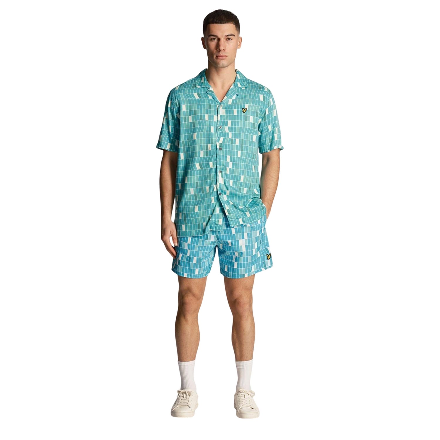 Blue - Pack Shot - Lyle & Scott Mens Pool Print Swim Shorts