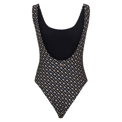 Black - Back - Boss Womens-Ladies Mimi Monogram One Piece Swimsuit