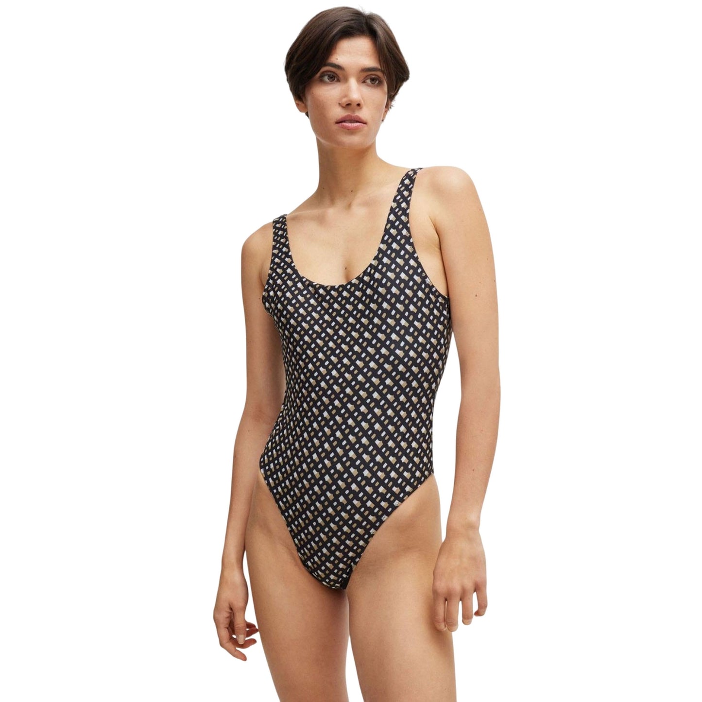Black - Lifestyle - Boss Womens-Ladies Mimi Monogram One Piece Swimsuit