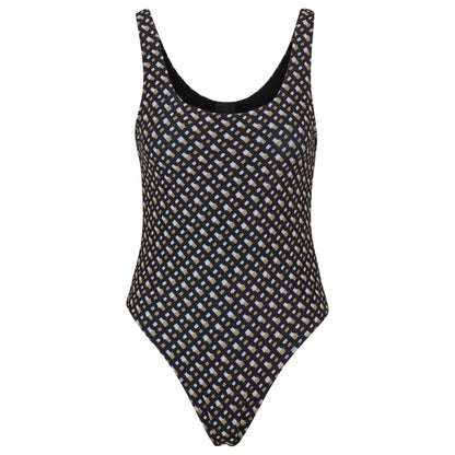 Black - Front - Boss Womens-Ladies Mimi Monogram One Piece Swimsuit