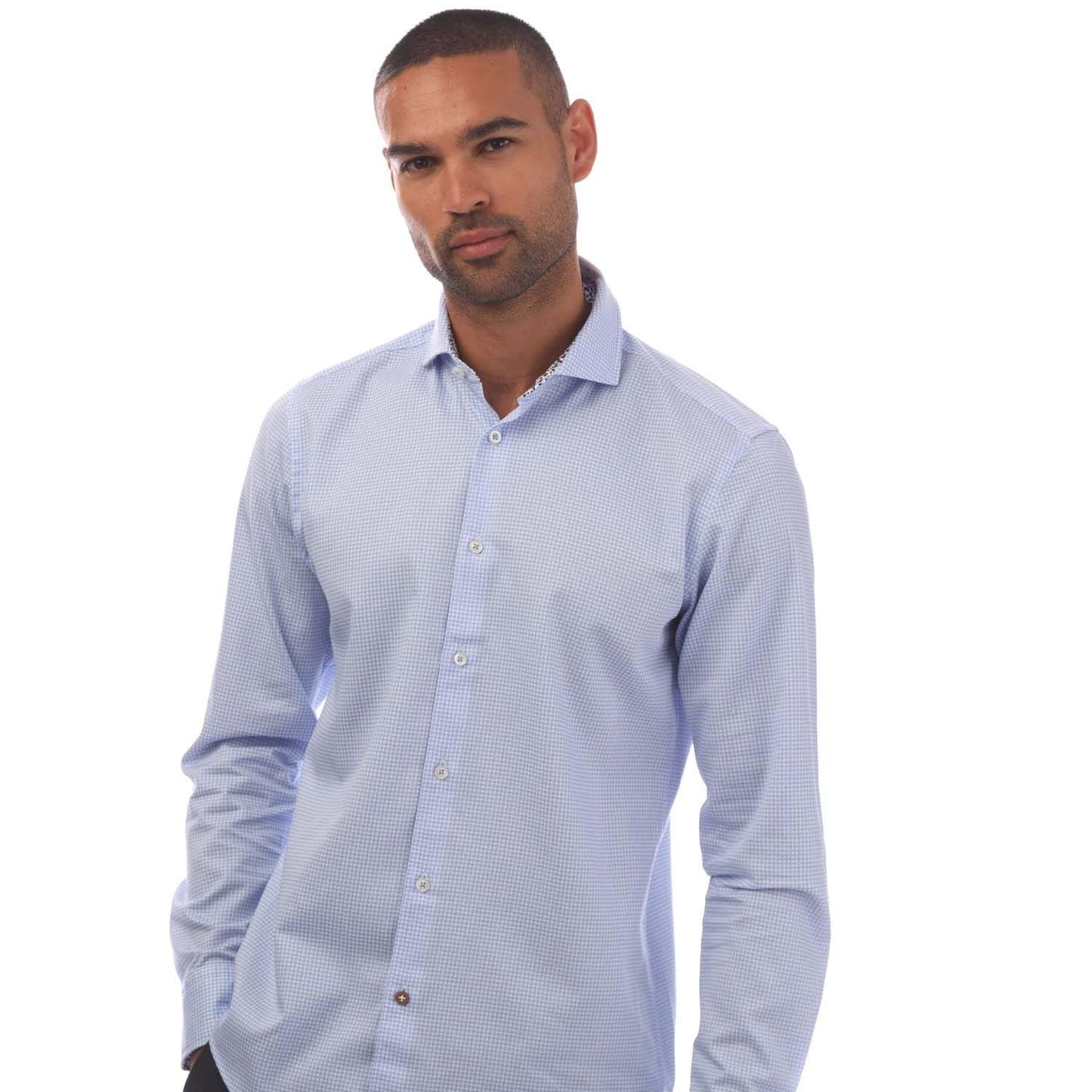 Blue - Side - Boss Mens C-Hal Micro Checked Shirt
