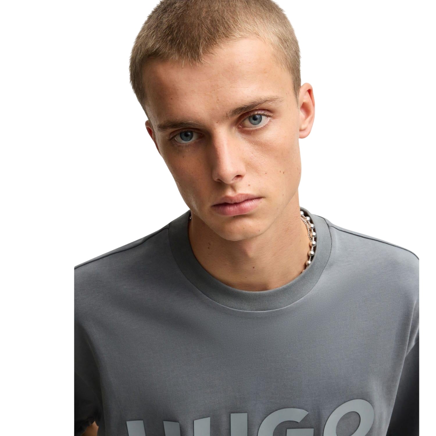 Grey - Side - Hugo Mens Dinkee Tonal Logo T-Shirt