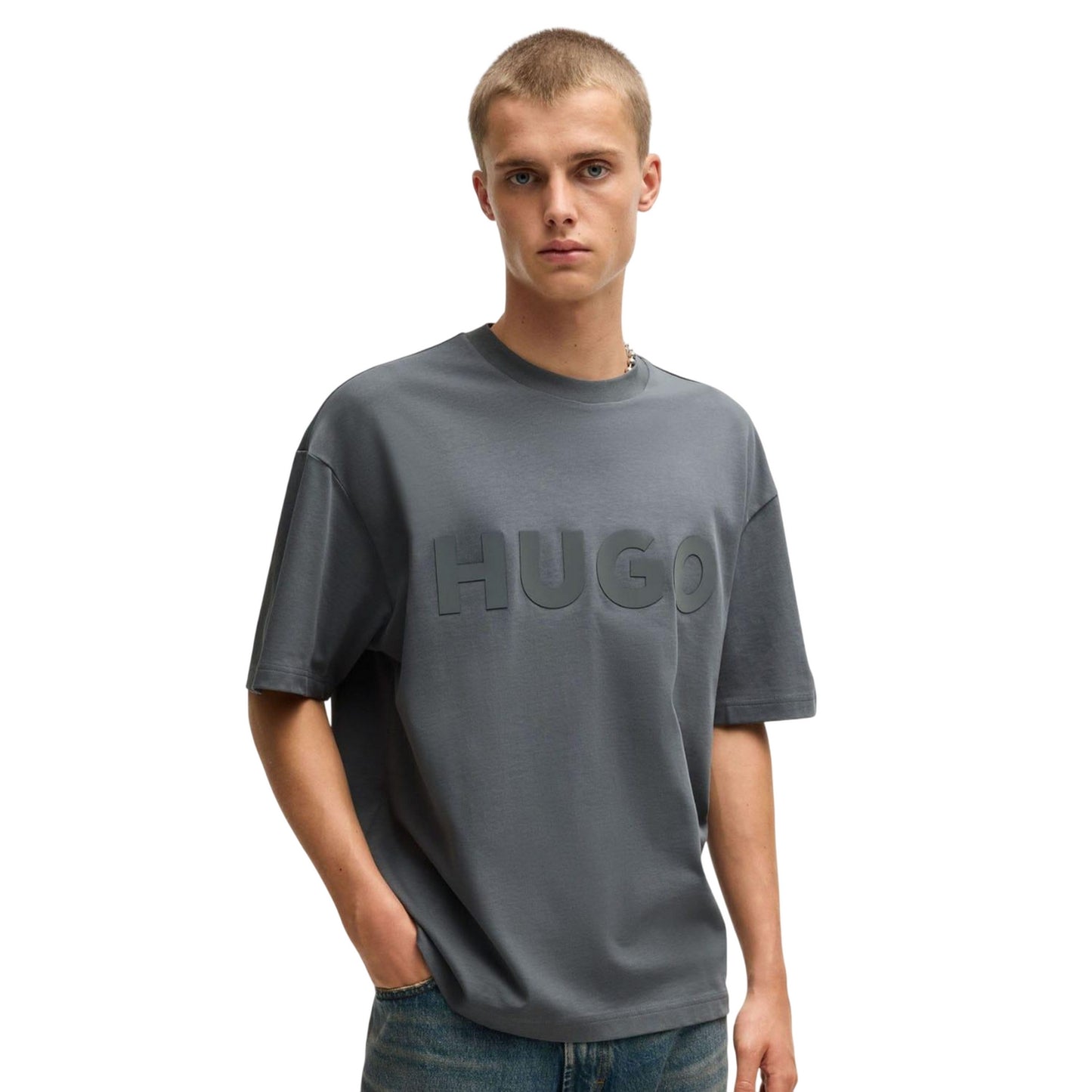 Grey - Pack Shot - Hugo Mens Dinkee Tonal Logo T-Shirt