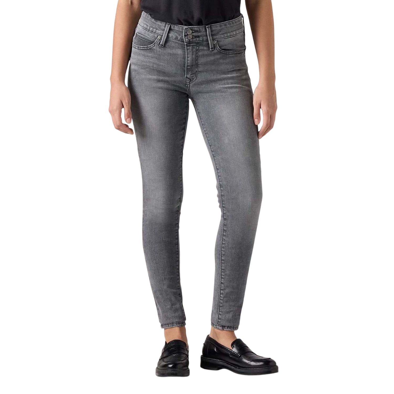 Light Grey - Side - Levis Womens-Ladies 711 Double Button Skinny Jeans