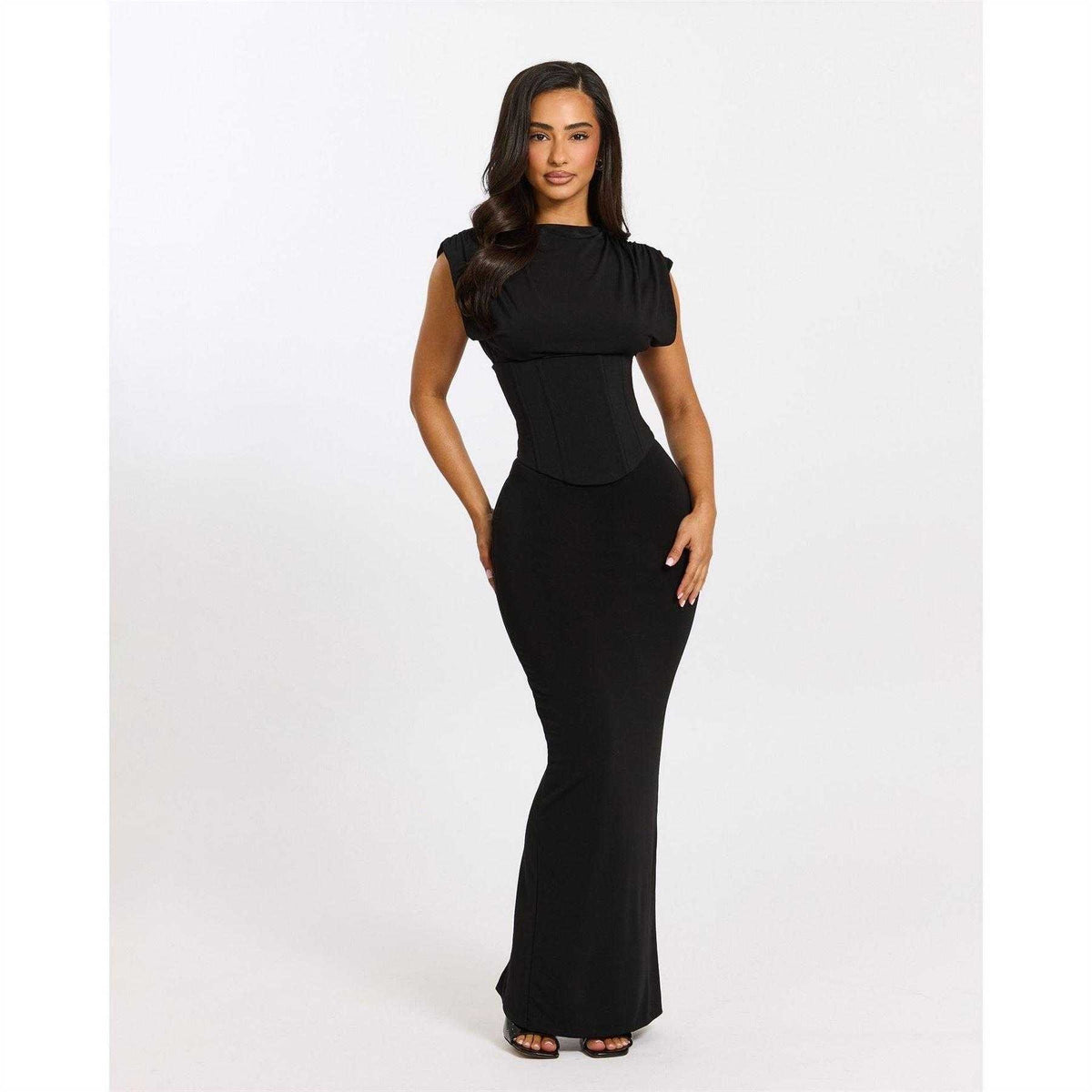 Black - Lifestyle - Mars The Label Womens Sandra Tailored High Neck Corset Maxi Dress