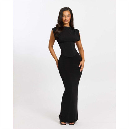 Black - Lifestyle - Mars The Label Womens Sandra Tailored High Neck Corset Maxi Dress