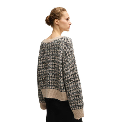Beige - Back - Boss Womens-Ladies Fernade Knitted Jacquard Jumper