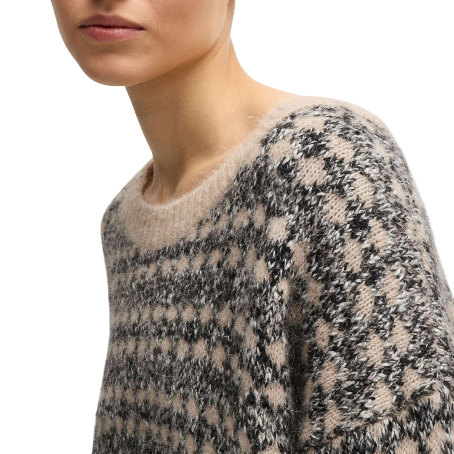 Beige - Side - Boss Womens-Ladies Fernade Knitted Jacquard Jumper