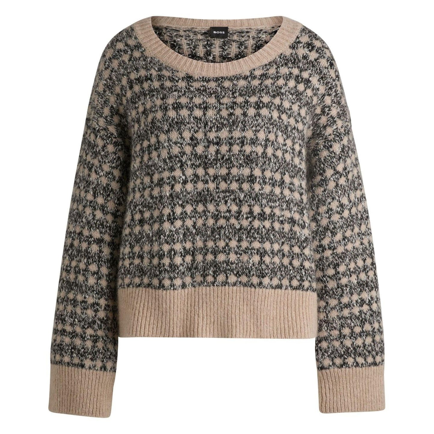 Beige - Front - Boss Womens-Ladies Fernade Knitted Jacquard Jumper