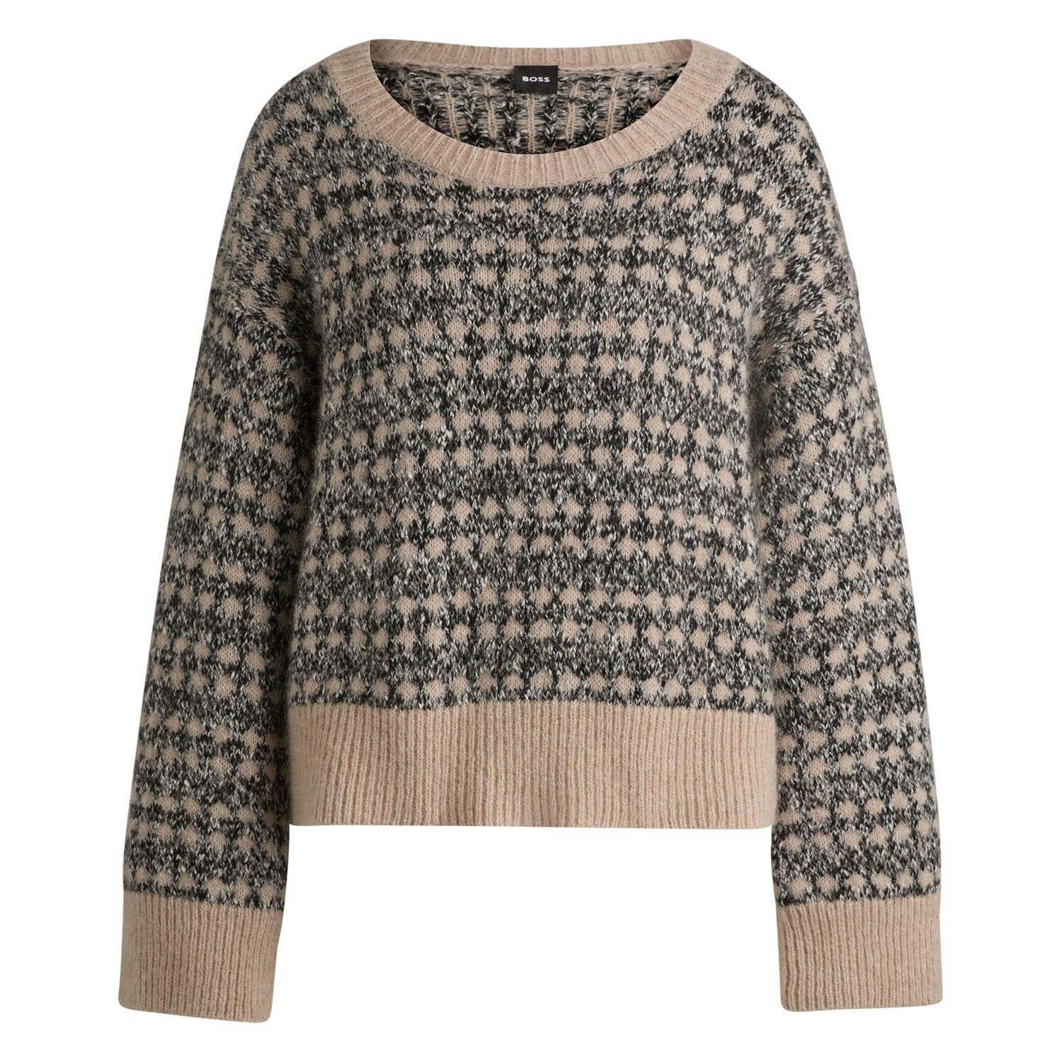 Beige - Front - Boss Womens-Ladies Fernade Knitted Jacquard Jumper