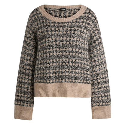 Beige - Front - Boss Womens-Ladies Fernade Knitted Jacquard Jumper