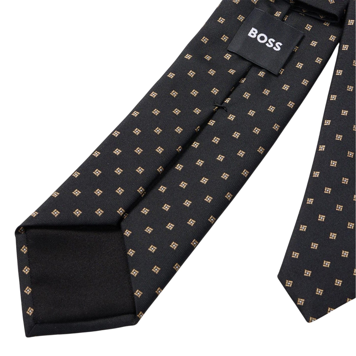 Black - Side - Boss All-Over Print Silk Tie
