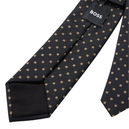 Black - Side - Boss All-Over Print Silk Tie