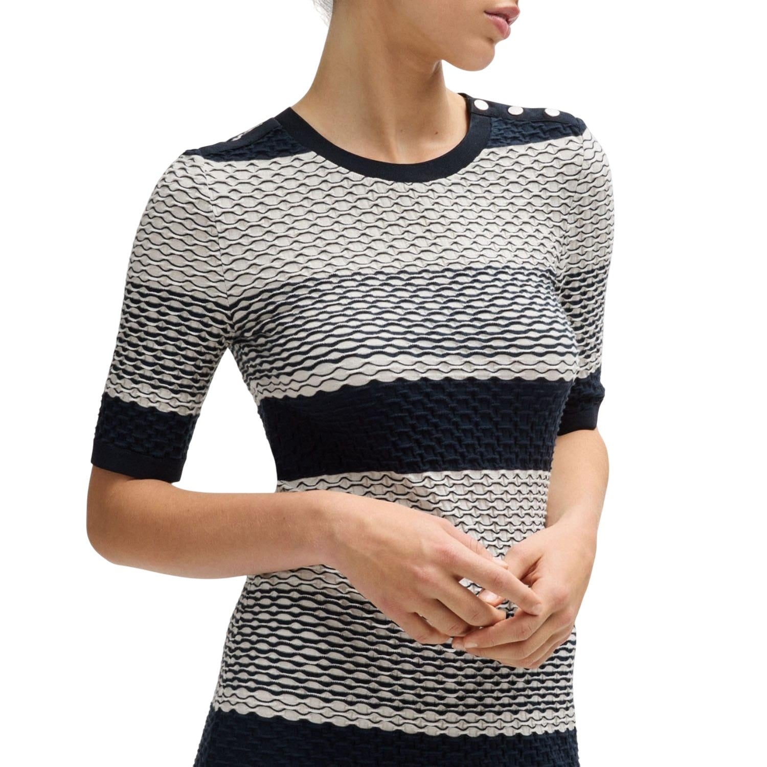 Tortoiseshell - Side - Boss Womens-Ladies Etanah Stripe Structured Dress