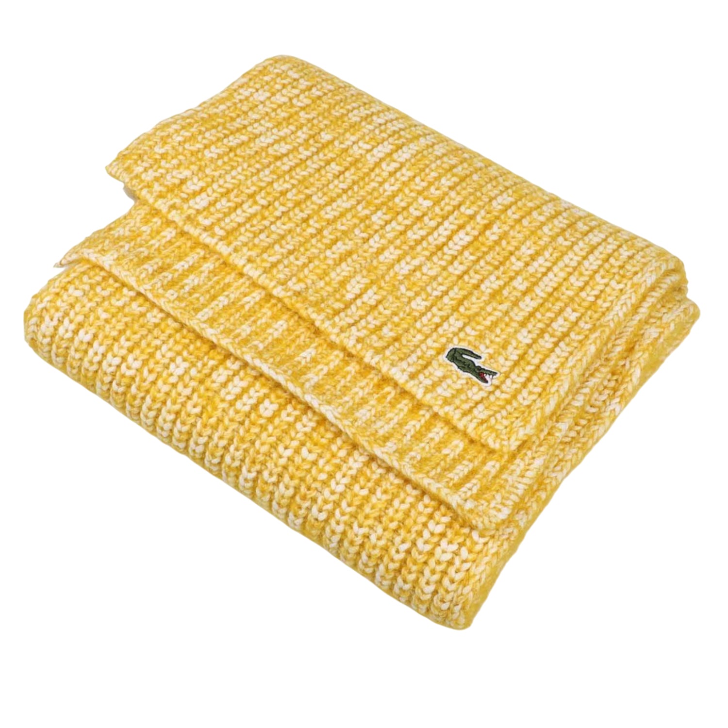 Yellow - Back - Lacoste Embroidered Logo Alpaca Wool Scarf