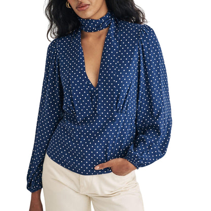 Blue - Lifestyle - Nobody´s Child Womens-Ladies Karen Polka Dot Side Tie Neck Blouse