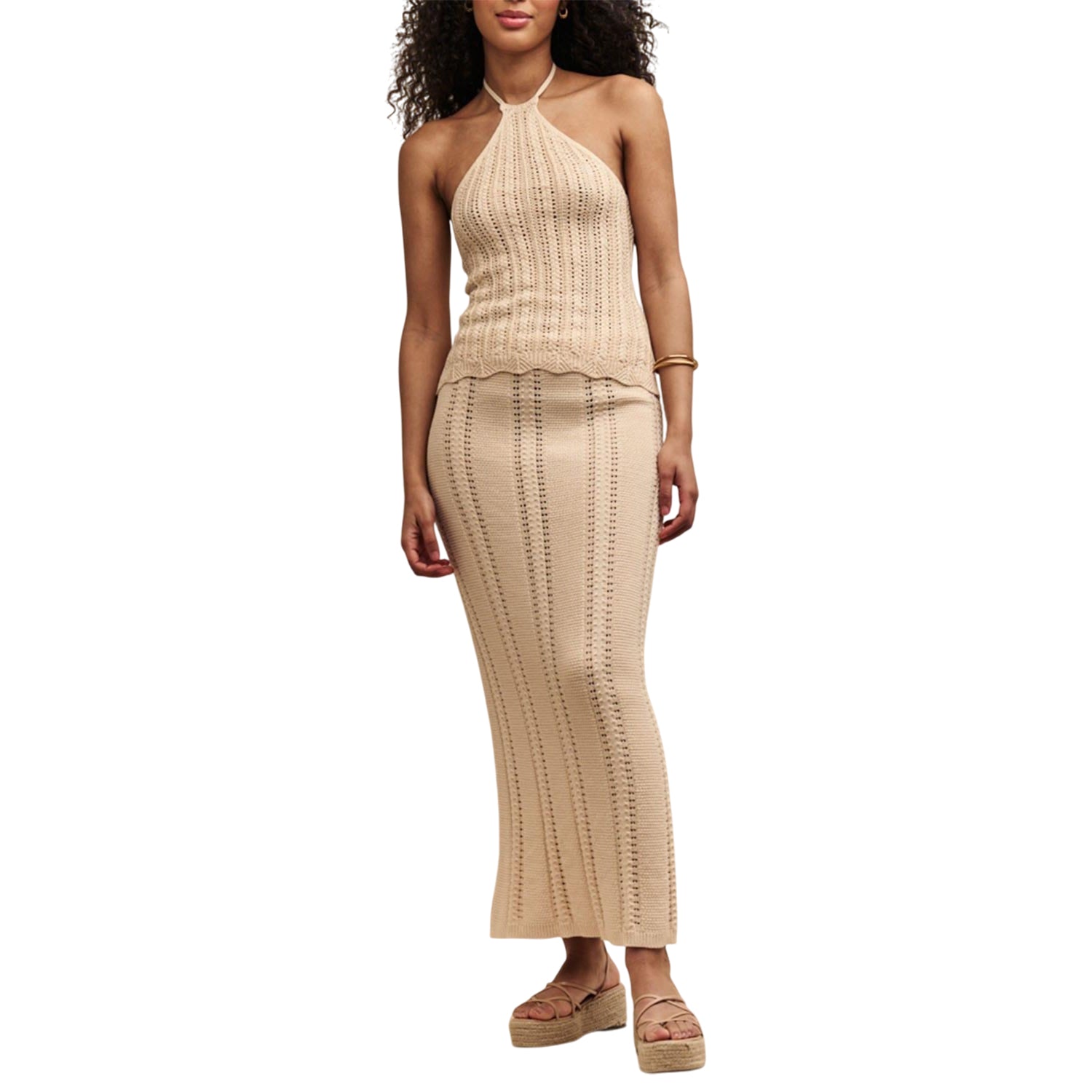 Cream - Lifestyle - Nobody´s Child Womens-Ladies Crochet Halter Neck Top