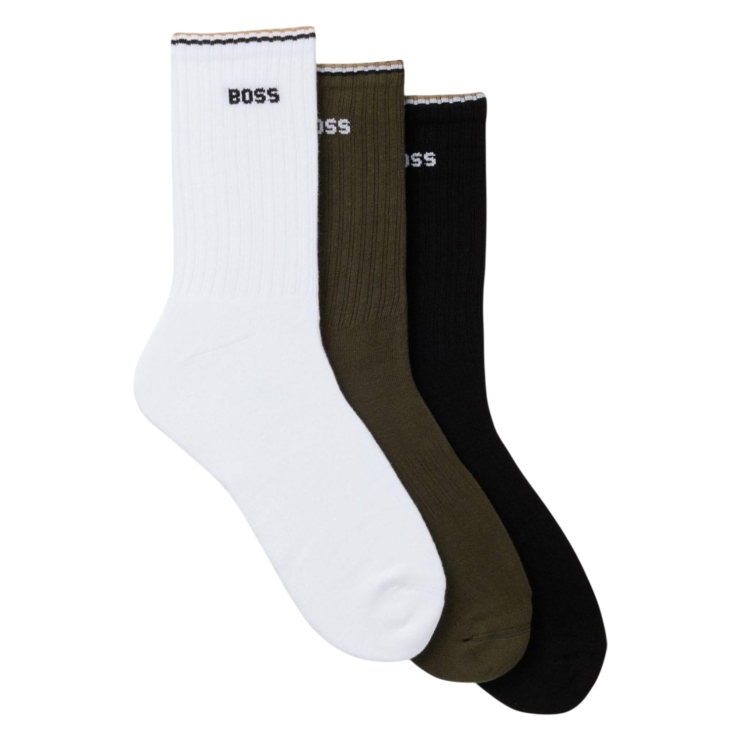 White-Black-Brown - Front - Boss Unisex Adult Logo Socks (Pack of 3)