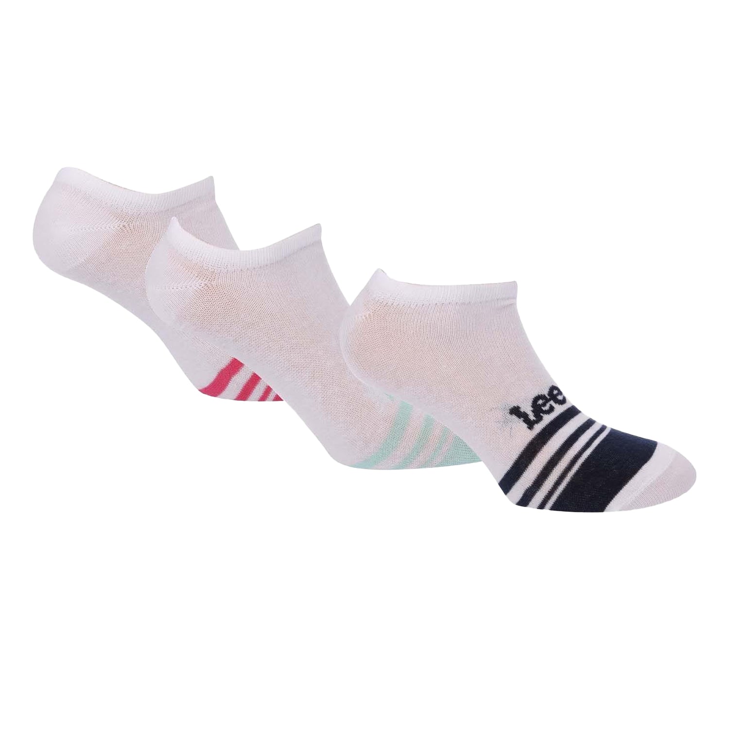 White - Front - Lee Womens-Ladies Striped Liner Socks (Pack of 3)