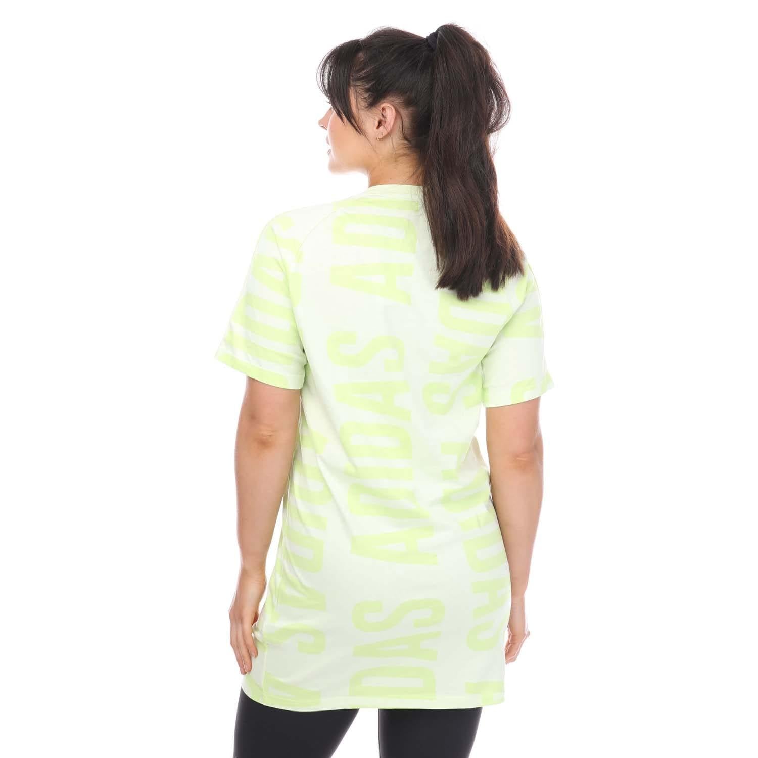 Lime - Back - Adidas Womens-Ladies Essentials All-Over Print T-Shirt