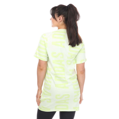 Lime - Back - Adidas Womens-Ladies Essentials All-Over Print T-Shirt