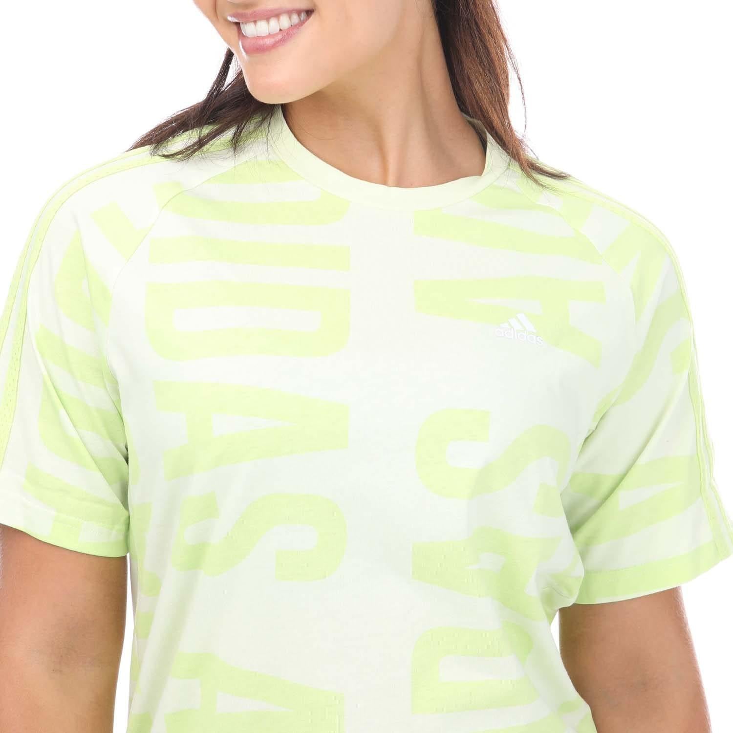 Lime - Side - Adidas Womens-Ladies Essentials All-Over Print T-Shirt