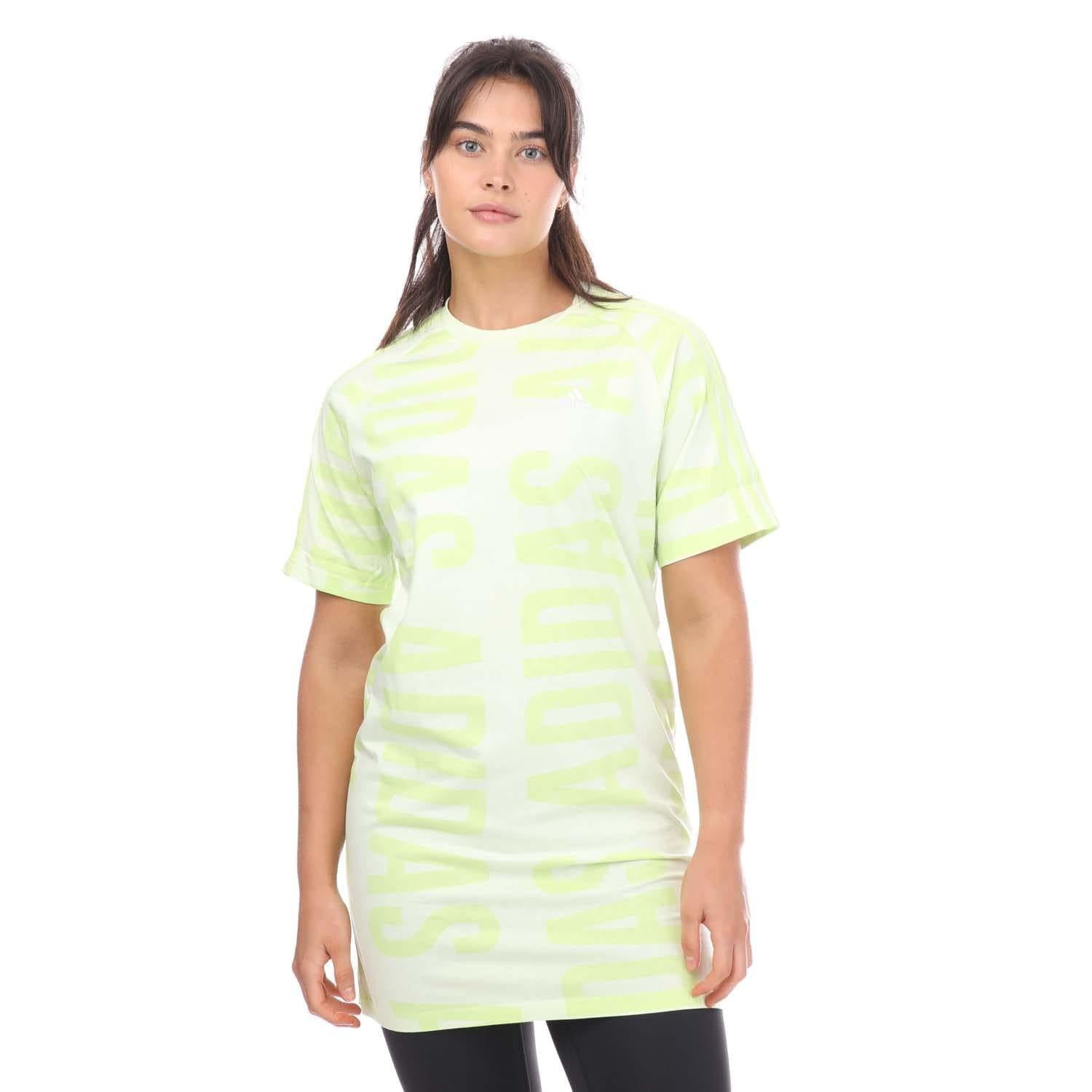 Lime - Front - Adidas Womens-Ladies Essentials All-Over Print T-Shirt