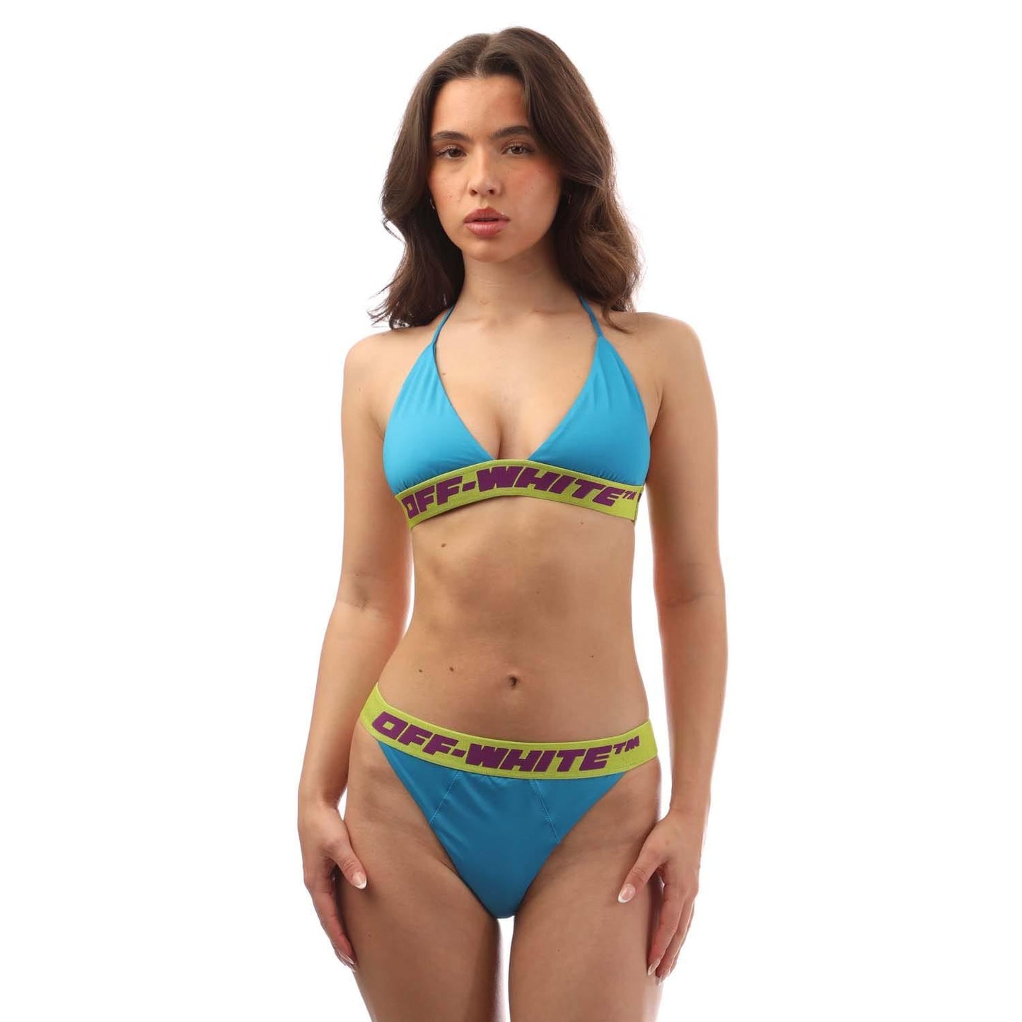 Blue - Front - Off White Womens-Ladies Logo Bikini Set
