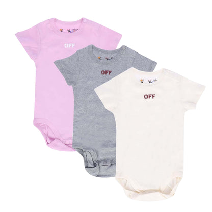 White-Grey-Pink - Front - Off White Baby Stamp Bodysuit (Pack of 3)