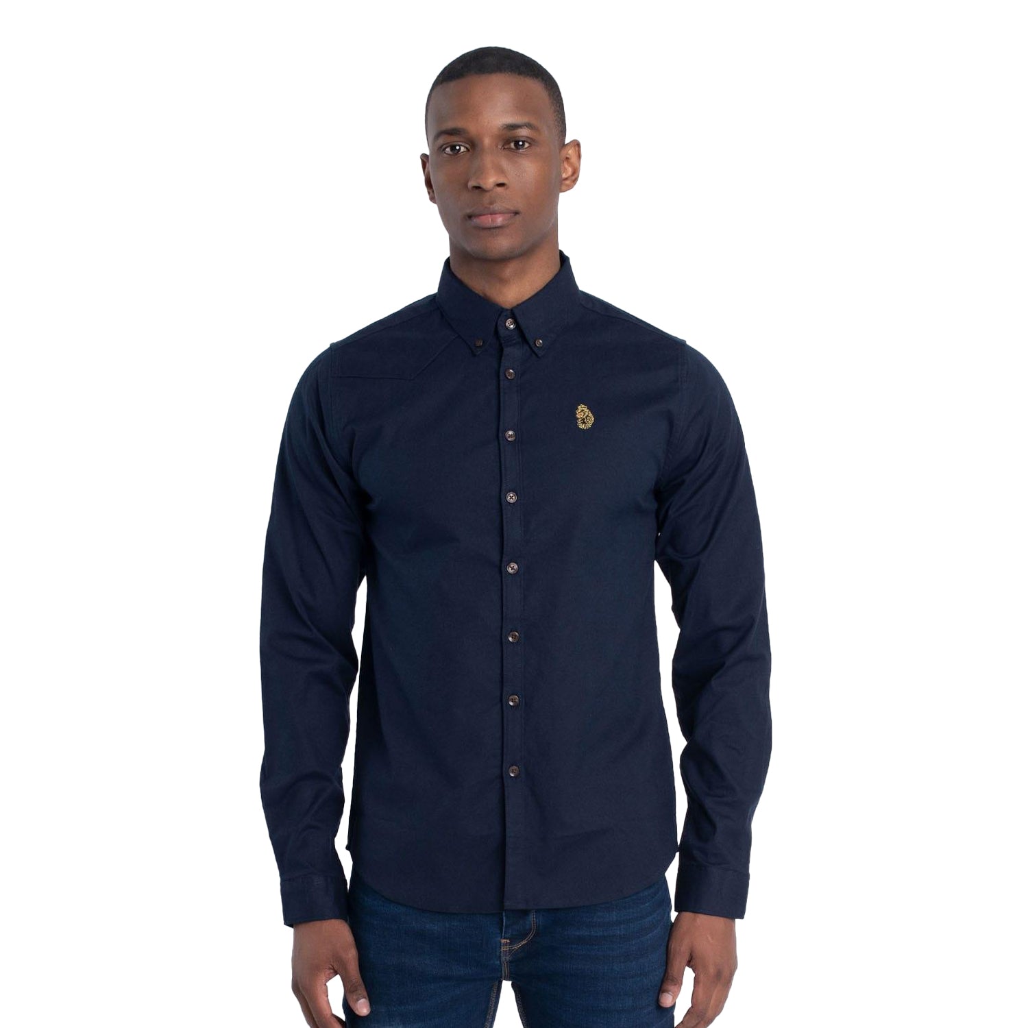 Navy - Front - Luke 1977 Mens Oxford Long-Sleeved Shirt