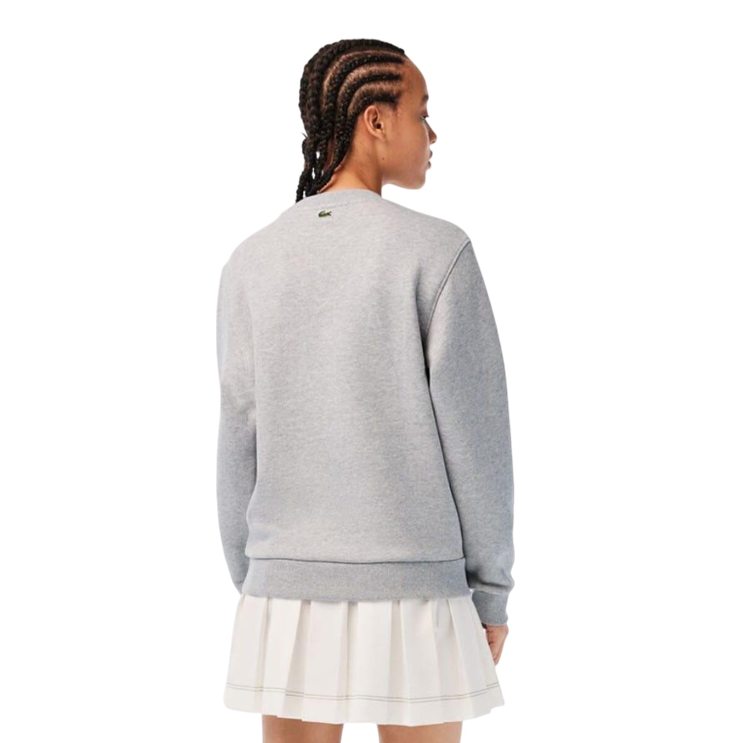 Grey - Back - Lacoste Womens-Ladies Organic Cotton Fleece Loose Sweatshirt