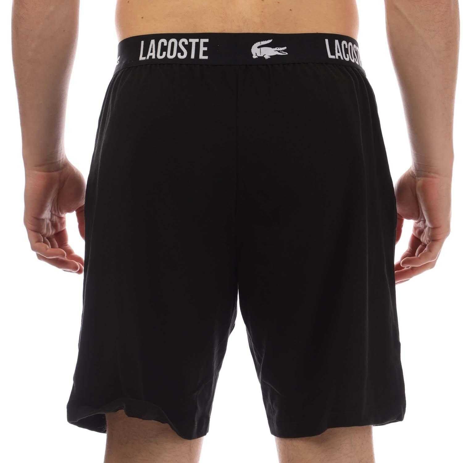Black - Back - Lacoste Mens Cotton Soft Pyjama Shorts