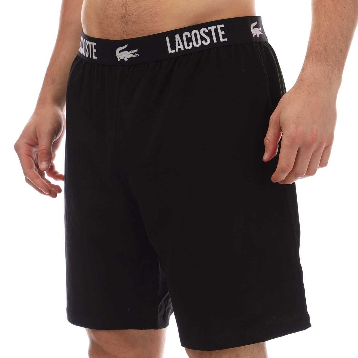 Black - Side - Lacoste Mens Cotton Soft Pyjama Shorts