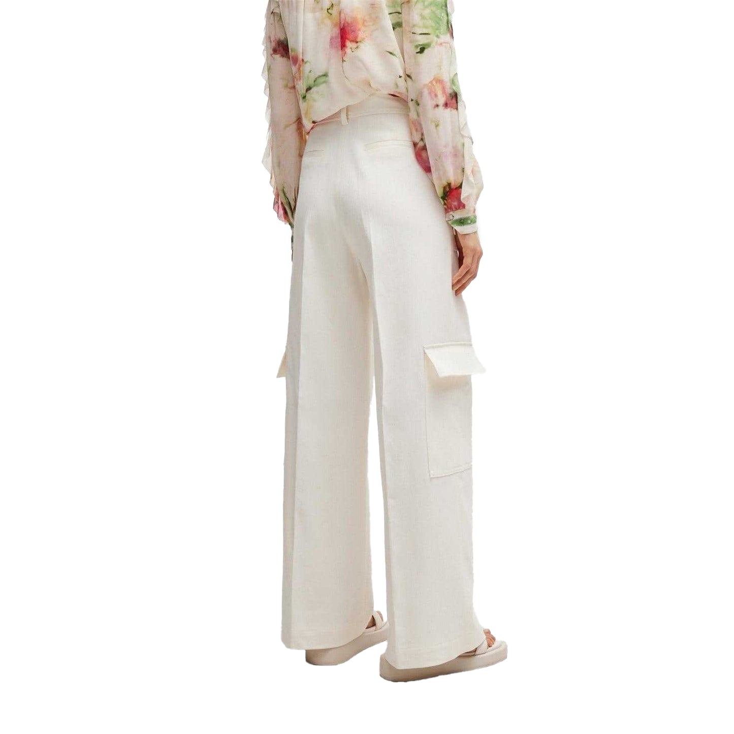 White - Back - Boss Womens-Ladies Teneria Straight Cargo Trousers