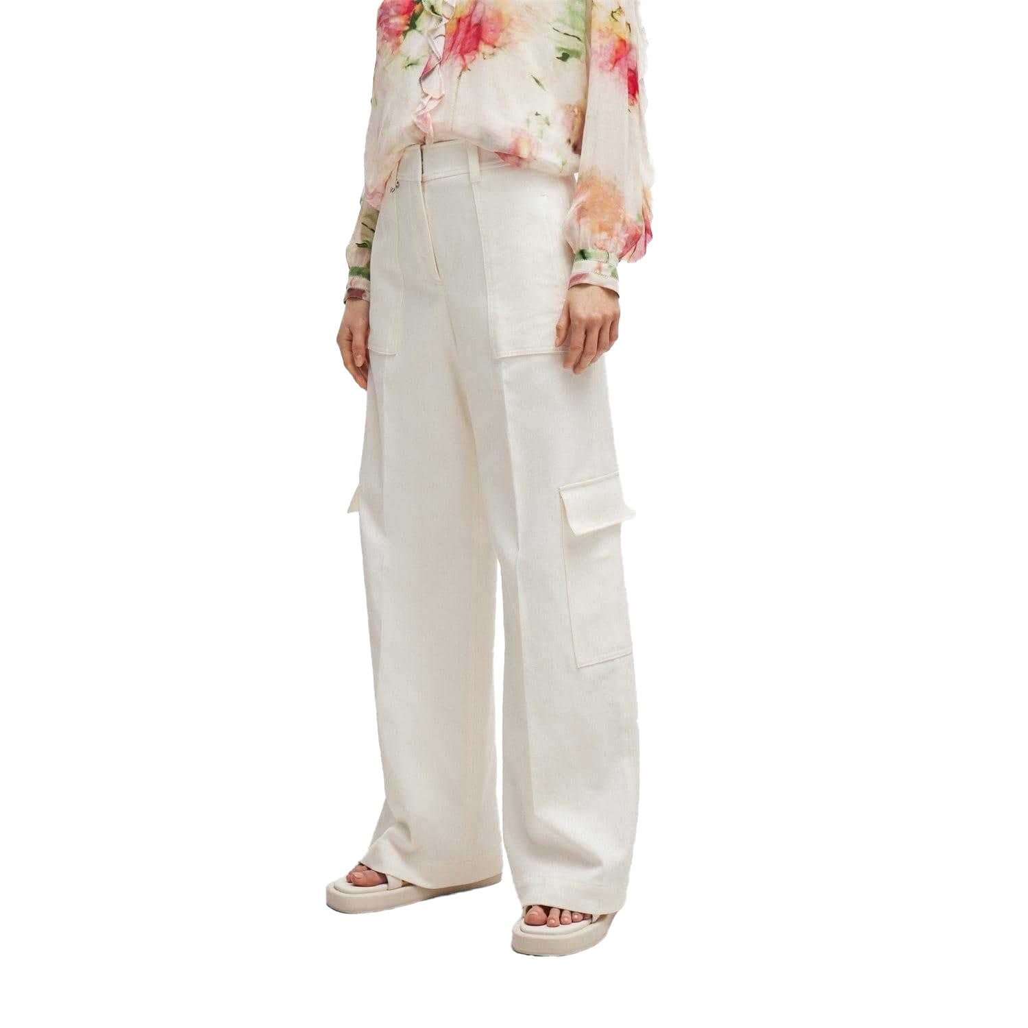 White - Front - Boss Womens-Ladies Teneria Straight Cargo Trousers