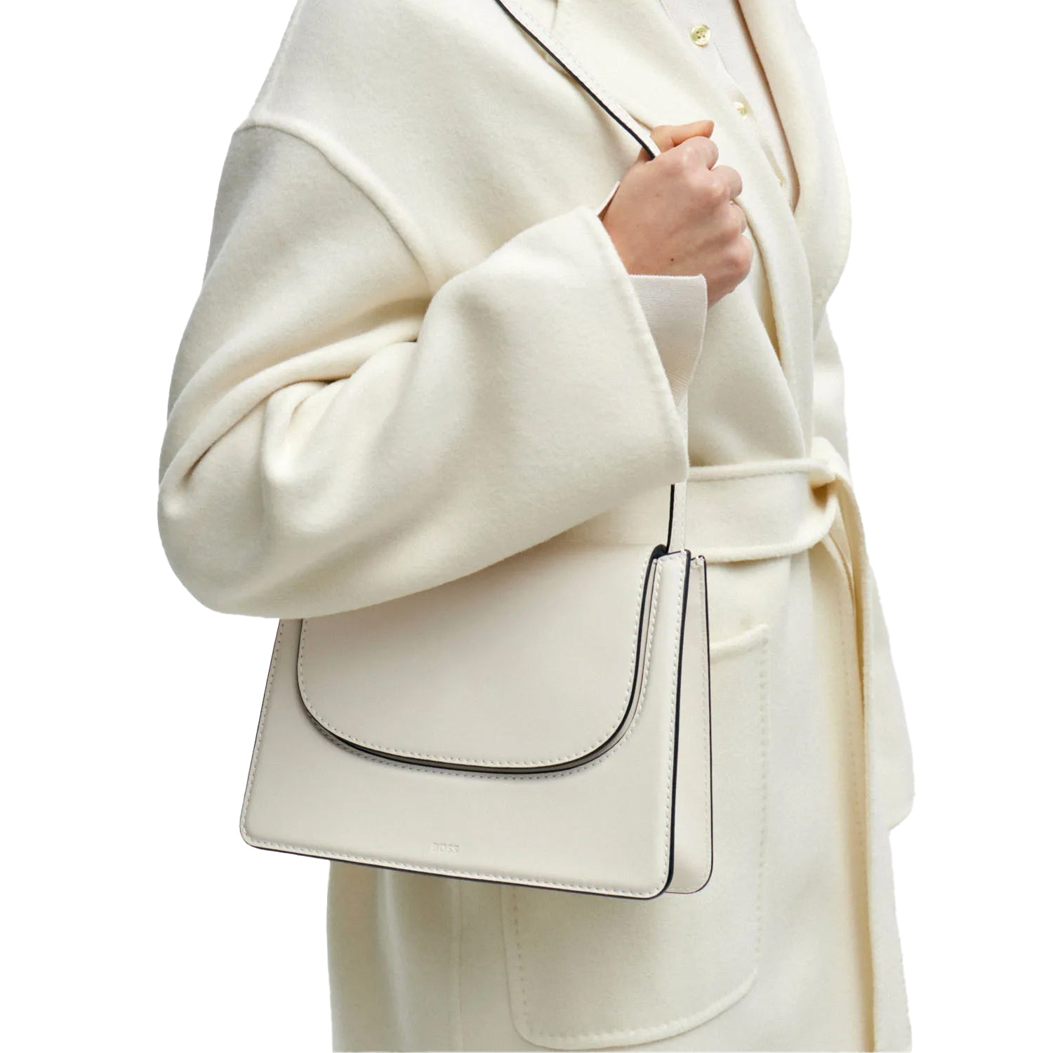 White - Lifestyle - Boss Womens-Ladies Alycia Leather Crossbody Bag